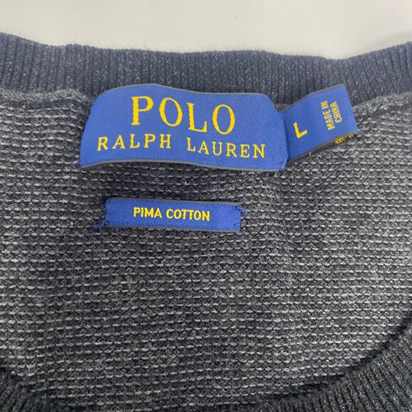 Polo Ralph Lauren‎ Large Gray Black Crewneck Pima Cotton Pullover L/S Sweater - Picture 2 of 5